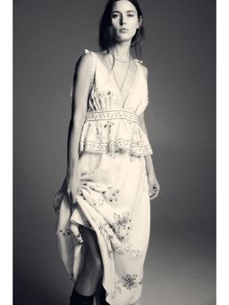 H&M - Women Beige Linen-Blend Tie-Strap Dress