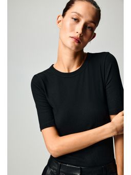 H&M - Women Black Ribbed T-Shirt