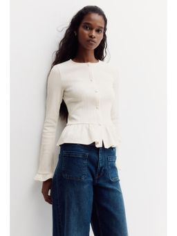 H&M - Women White Rib-Knit Peplum Cardigan