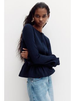 H&M - Women Blue Rib-Knit Peplum Cardigan