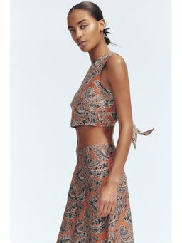 H&M - Women Multi-Color Linen-Blend Tie-Back Top