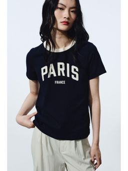 H&M - Women Blue Printed Cotton T-Shirt