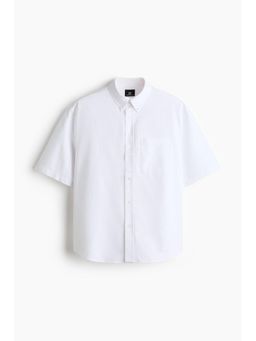 H&M - Men White Relaxed Fit Short-Sleeved Oxford Shirt
