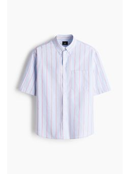 H&M - Men Blue Relaxed Fit Short-Sleeved Oxford Shirt