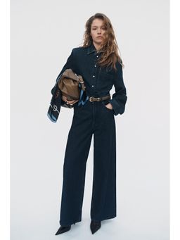 H&M - Women Blue Shoulder-Pad Denim Shirt