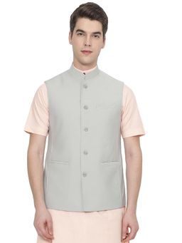 JadeBlue - Mens Grey Terry Rayon Regular Fit Solid Formal Modi Jacket
