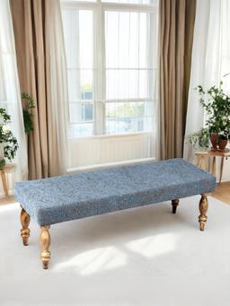 Ikiriya - Cairo Sheesham Wood Accent Bench Blue Jacquard Work Fabric Teak Finish (1 Year Warranty)