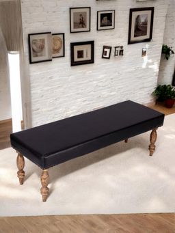 Ikiriya - Cairo Sheesham Wood Accent Bench Black Leatherette Teak Finish (1 Year Warranty)
