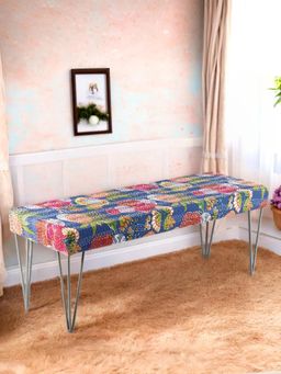 Ikiriya - Belmont Sheesham Wood Mid Century Bench Fruit Print Multi Colour Kantha (1 Year Warranty)
