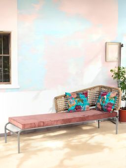 Ikiriya - Almora Metal Country Side Couch Diwan Peach Velvet (1 Year Warranty)