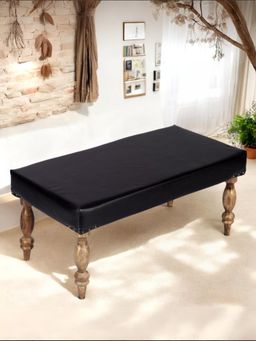 Ikiriya - Best One Sheesham Wood Accent Bench Black Leatherette Teak Finish (1 Year Warranty)