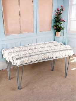 Ikiriya - Velas Sheesham Wood Mid Century Bench Grey Fabric with Fringes (1 Year Warranty)