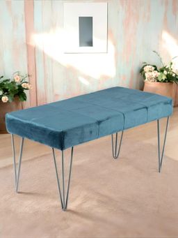 Ikiriya - Velas Sheesham Wood Accent Bench Turquoise Sea Velvet (1 Year Warranty)