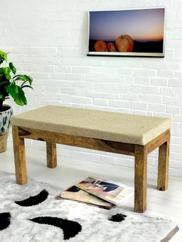 Ikiriya - Maati Sheesham Wood Accent Bench Jute Beige Teak Finish (1 Year Warranty)