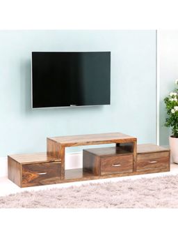 Ikiriya - Sheesham Wood Contemporary Tv Entertainment Unit / Cabinet In Teak Finish (1 Year Warranty)