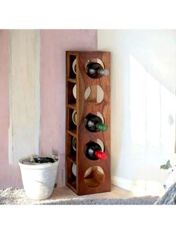 Ikiriya - Sheesham Wood Accent Wine Rack In Natural Teak Finish (1 Year Warranty)