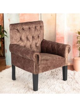 Ikiriya - Arista Sheesham Wood Relaxing Chair / Lounge Chair Saddle Brown Suede Fabric (1 Year Warranty)