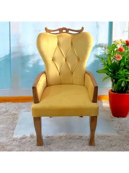 Ikiriya - Arista Sheesham Wood Relaxing Chair / Lounge Chair Yellow Velvet (1 Year Warranty)