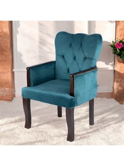 Ikiriya - Arista Sheesham Wood Relaxing Chair / Lounge Chair Turquoise Sea Velvet (1 Year Warranty)
