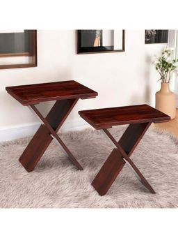 Ikiriya - Sheesham Wood Pack Of 2 Tea Tables / Bedside Table In Honey Finish (1 Year Warranty)