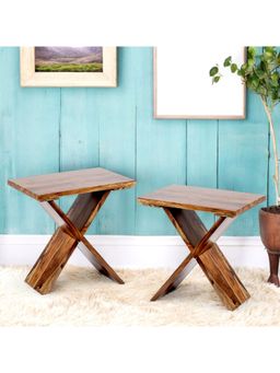 Ikiriya - Sheesham Wood Pack Of 2 Tea Tables / Bedside Table In Teak Finish (1 Year Warranty)