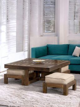 Ikiriya - Sheesham Wood Accent Coffee Table & Stools In Provisional Teak Finish (Set Of 5) (1 Year Warranty)