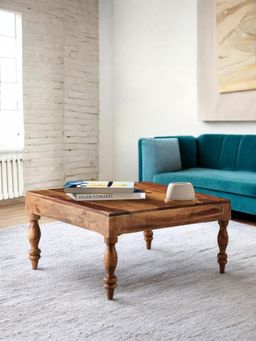 Ikiriya - Sheesham Wood Contemporary Coffee Table In Natural Teak Finish (1 Year Warranty)