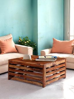 Ikiriya - Sheesham Wood Contemporary Coffee Table In Natural Teak Finish (1 Year Warranty)