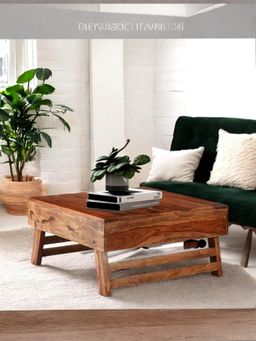 Ikiriya - Sheesham Wood Contemporary Coffee Table In Natural Teak Finish (1 Year Warranty)
