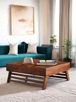 Ikiriya - Sheesham Wood Contemporary Coffee Table In Natural Teak Finish (1 Year Warranty)