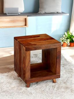 Ikiriya - Sheesham Wood End Table / Corner Tables /Bedside Table In Natural Teak Finish (1 Year Warranty)