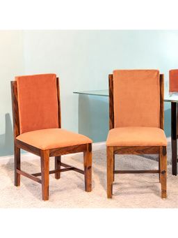 Ikiriya - Rosslyn Sheesham Wood Set Of 2 Dining Chairs Pumpkin Orange Velvet Solid Finish (1 Year Warranty)