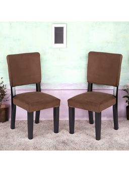Ikiriya - Newport Sheesham Wood Pack Of 2 Dining Chairs Taupe Brown Velvet (1 Year Warranty)