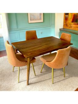 Ikiriya - Sheesham Wood Mid Century 4 Seater Dining Table with Chair In Teak Finish (Set Of 5) (1 Year Warranty)