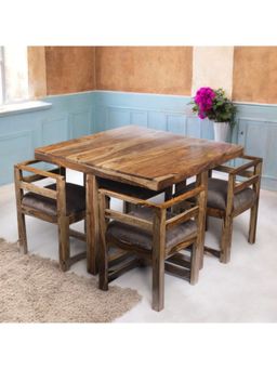 Ikiriya - Sheesham Wood Accent 4 Seater Dining Table with Chair In Teak Finish (Set Of 5) (1 Year Warranty)