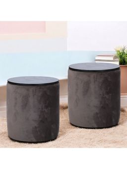 Ikiriya - Wayne Solid Wood Pack Of 2 Ottoman / Pouffes Taupe Brown Velvet (1 Year Warranty)