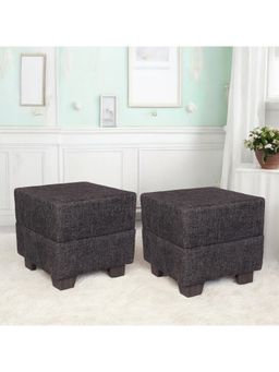 Ikiriya - Iris Pine Wood Contemporary Pack Of 2 Ottoman / Pouffes Jute Black (1 Year Warranty)