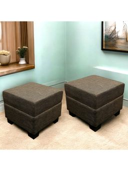 Ikiriya - Iris Pine Wood Contemporary Pack Of 2 Ottoman / Pouffes Jute Brown (1 Year Warranty)