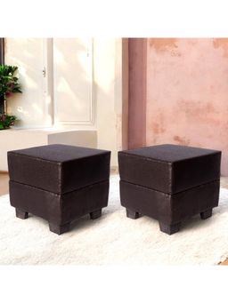 Ikiriya - Iris Pine Wood Contemporary Pack Of 2 Ottoman / Pouffes Brown Leatherette (1 Year Warranty)