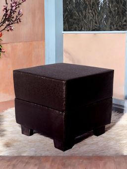 Ikiriya - Iris Pine Wood Contemporary Ottoman / Pouffe Brown Leatherette (1 Year Warranty)