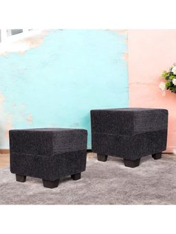 Ikiriya - Iris Pine Wood Contemporary Pack Of 2 Ottoman / Pouffes Anchor Grey Mossy Fabric (1 Year Warranty)