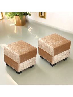 Ikiriya - Iris Pine Wood Contemporary Pack Of 2 Ottoman / Pouffes Beige Sparkle Velvet (1 Year Warranty)