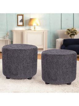Ikiriya - Lisbon Solid Wood Pack Of 2 Ottoman / Pouffes Anchor Grey Mossy Fabric (1 Year Warranty)