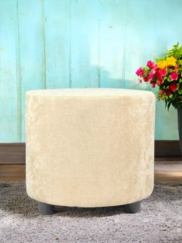 Ikiriya - Lisbon Pine Wood Contemporary Ottoman / Pouffe Beige Velvet (1 Year Warranty)