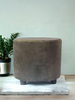 Ikiriya - Lisbon Pine Wood Contemporary Ottoman / Pouffe Taupe Brown Velvet (1 Year Warranty)