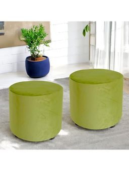 Ikiriya - Lisbon Pine Wood Contemporary Pack Of 2 Ottoman / Pouffes Pear Green Velvet (1 Year Warranty)