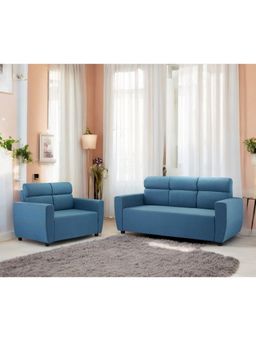 Ikiriya - Dayton Pine Wood Contemporary 3+2 Seater Sofa Teal Blue Fabric (Set Of 2) (1 Year Warranty)