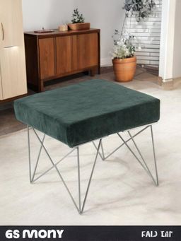 Ikiriya - Asansol Sheesham Wood Accent Stool Green Cotton Velvet (1 Year Warranty)