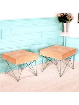 Ikiriya - Asansol Sheesham Wood Accent Pack Of 2 Stools Melon Pink Cotton Velvet (1 Year Warranty)