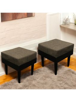 Ikiriya - Lisbon Sheesham Wood Accent Pack Of 2 Stools Jute Brown Extra Dark Mahogany Finish (1 Year Warranty)